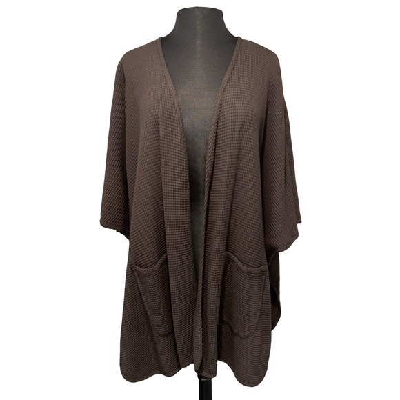 Focus Casual Life Sweaters - NEW Focus‎ Casual Life Open Cardigan Waffle Size Med Pockets Pre Shrunk Brown